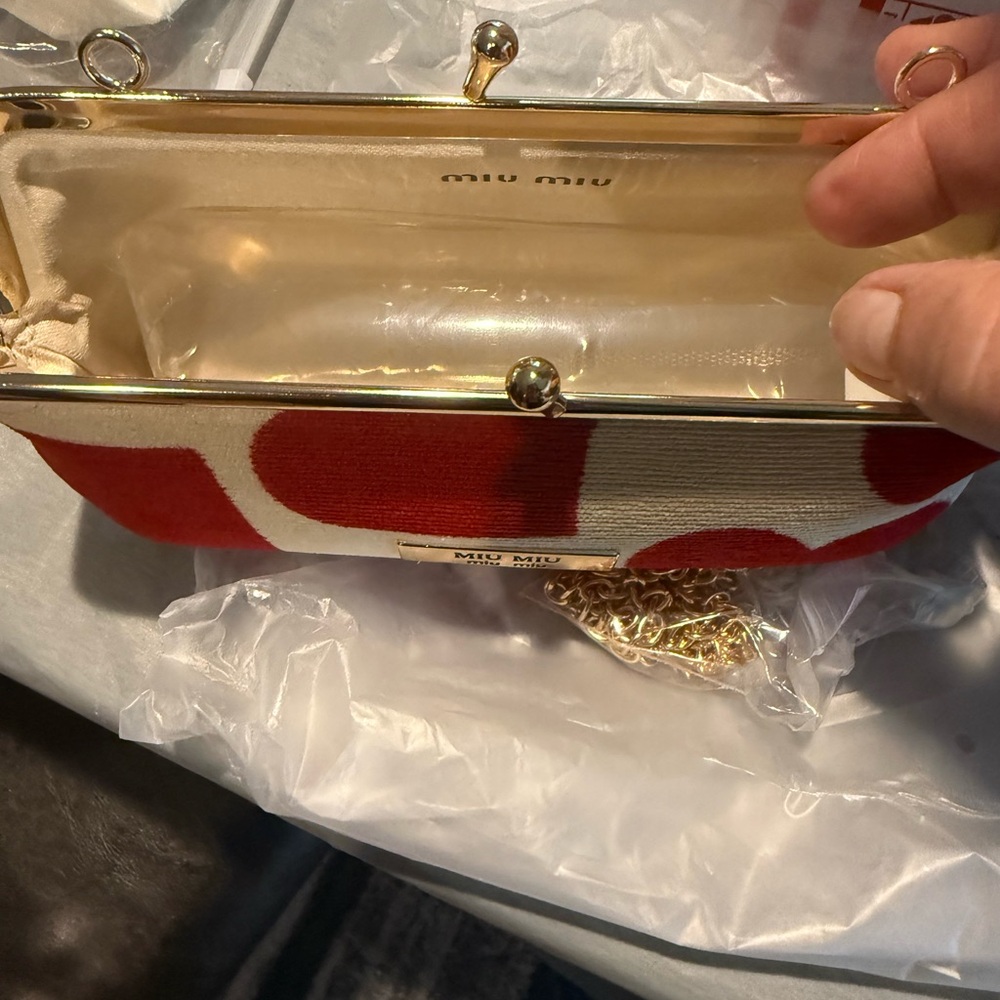 Miu Miu Red And White Clutch With Wristlet Or Cha… - image 1